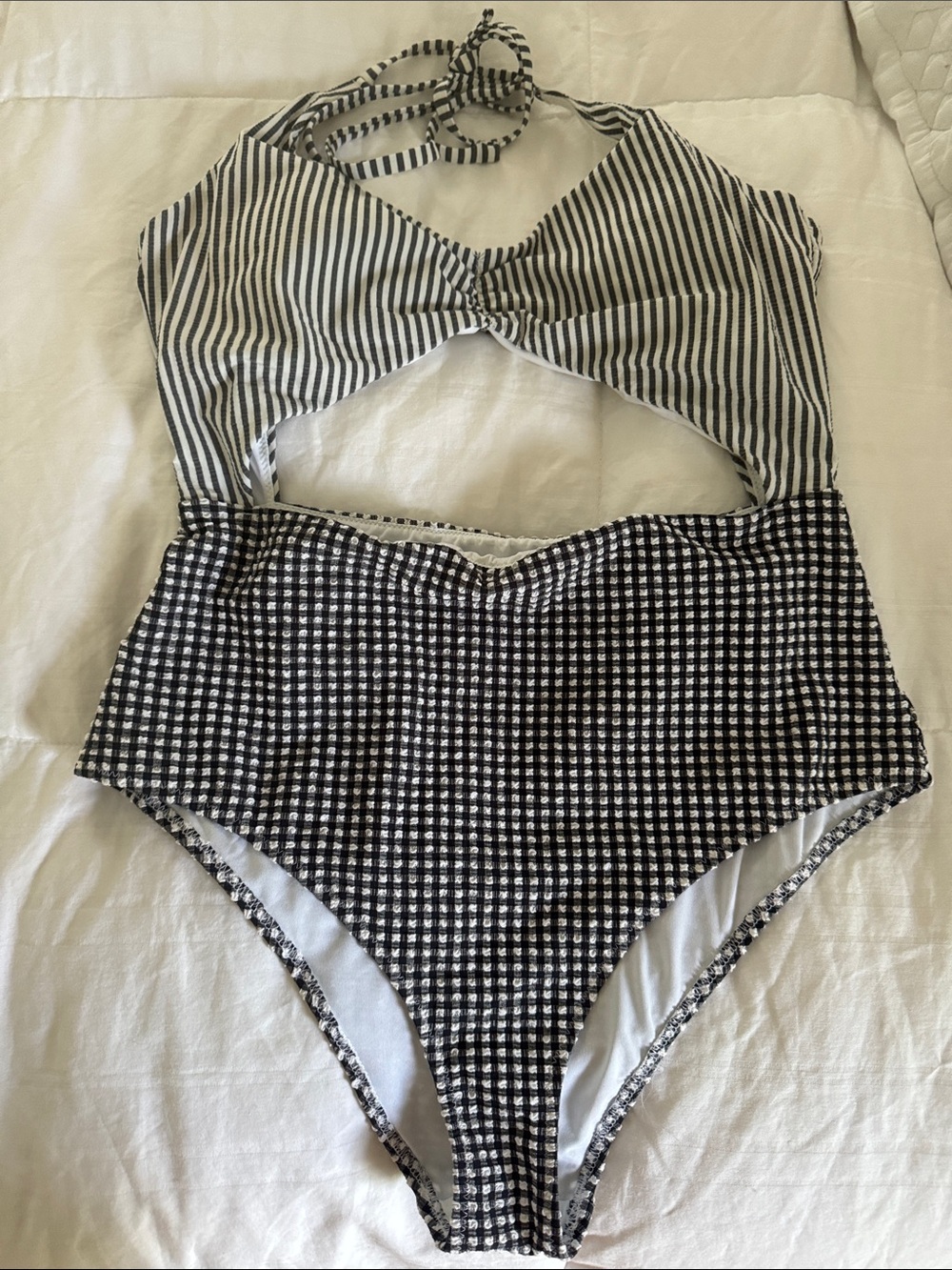 aerie Black & White Mixed-Pattern One-Piece Swimsuit